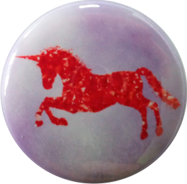 Einhorn Button rot lila Hintergrund
